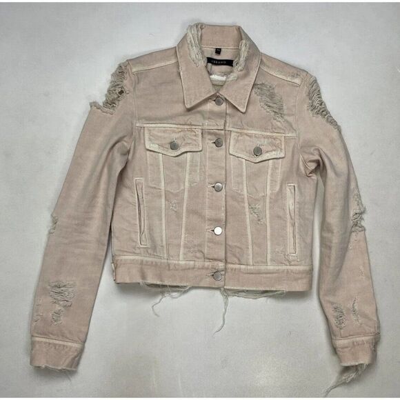 J Brand Harlow Teaser Denim Jean Jacket Women XS Pink Distressed - Picture 1 of 12